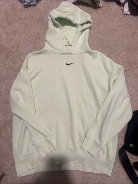 Nike Men's Pale Green Crewneck Hoodie with Black Swoosh